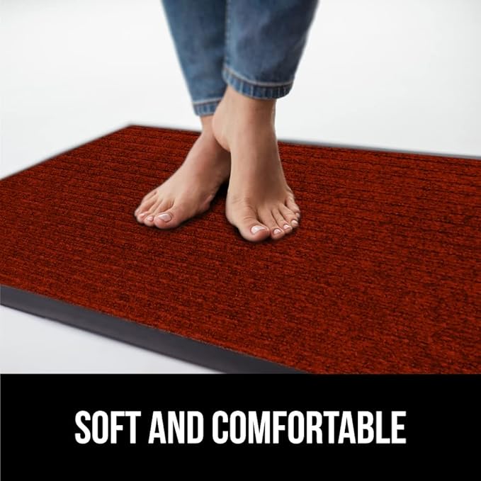 GORILLA GRIP Traffic Guard Door Mat, 60x36, Heavy Duty Welcome Mats, Commercial Office Space Doormat, Waterproof, Fade Resistant, Strong Rubber Backing, Low Profile, Shoe and Boot Scraper, Red