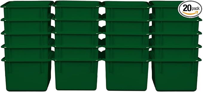 Wood Designs Cubby Storage Bin, Heavy Duty Plastic Containers for Kids Green Cubby Tray Set of 20