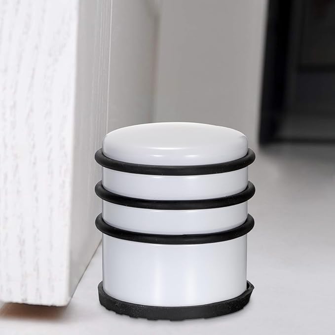 Sumnacon Heavy Duty Floor Door Stopper No Drill - Durability Stainless Steel Door Stop with Anti-Skid Rubber - Contemporary Safety Doorstop for Home Office Commercial Industrial,White