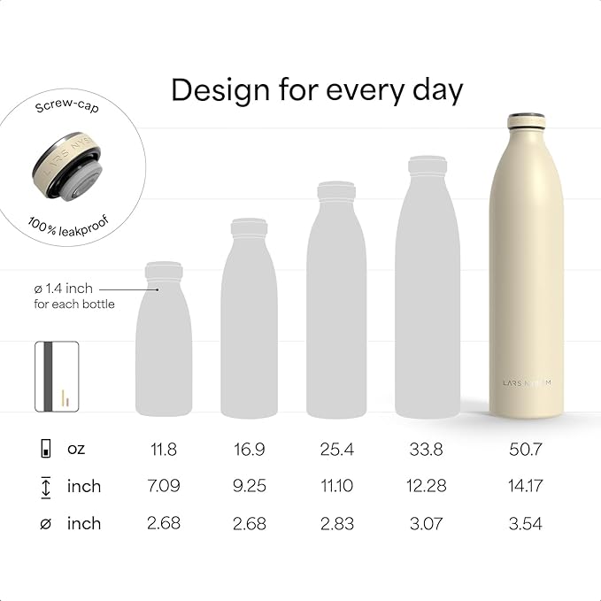 LARS NYSØM Stainless Steel Insulated XL Water Bottle 12oz 17oz 25oz 34oz 51oz | Insulated Thermo Flask for Hot and Cold Beverages | Leakproof Drinking Bottle (Pine Green, 50.7 oz)