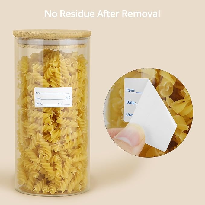 QWORK Dissolvable Food Labels (1000pcs) - 2 Rolls Removable Labels for Food Containers, Freezer Labels, Writeable Date Labels