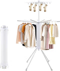 GCCSJ 4-Legged Foldable and Portable Clothes Drying Rack,Collapsible Octopus Drying Rack with Wheels and Aluminum Rods,360°Rotatable Design for Indoor Outdoor Use,2 Tier