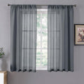 Tollpiz Sheer Curtains Linen Textured Living Room Curtain Sheers Light Filtering Rod Pocket Voile Curtains for Bedroom, 42 x 63 inches Long, Dark Grey, Set of 2 Panels