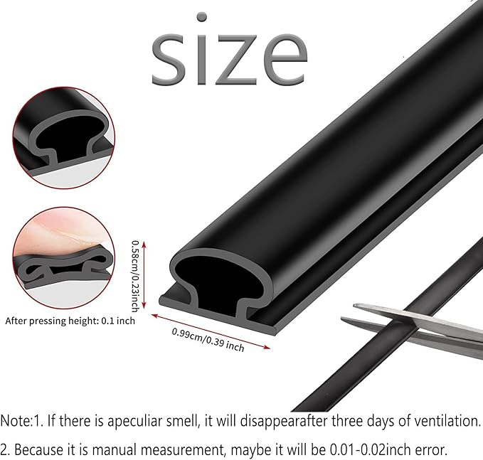 Black Rubber Weather Stripping Door Seal Strip, D Shape Door Rubber Weather Seal Strip, SelfAdhesive Door Weatherstripping Soundproofing Door Sealing Strip for Windows (23 feet, Black)