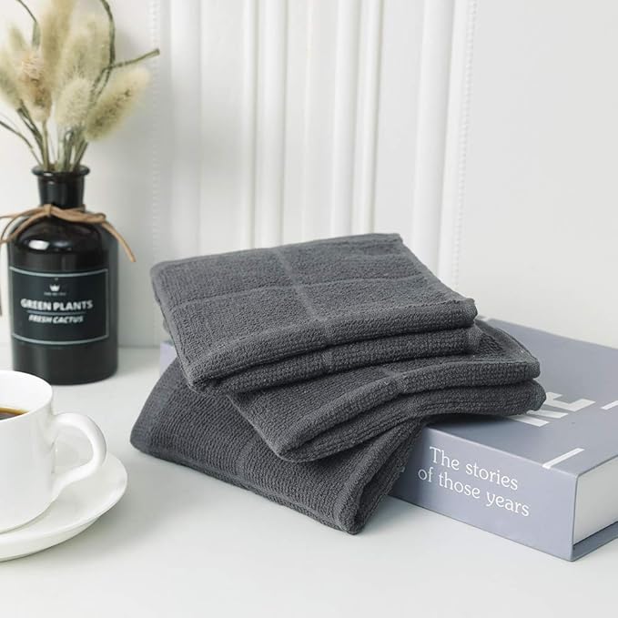 Glynniss Kitchen Dish Cloths Highly Absorbent Dish Rags 100% Cotton Wash Cloths for Washing Dishes (Grey, 24)