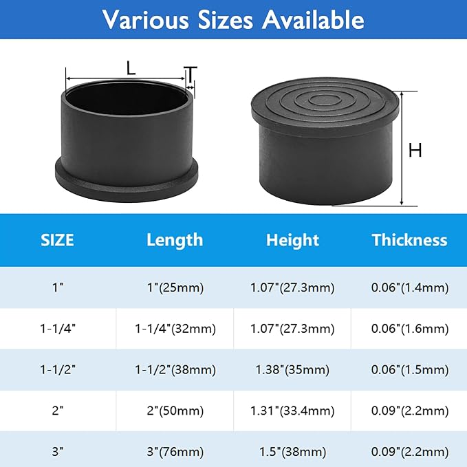 4 Pcs 1" Round Rubber Chair Leg Caps, PVC Table Leg Covers, Flexible & Anti-Slip Furniture Leg End Caps, Chair Leg Floor Protectors for Bar Stool Leg Patio Indoor, Black