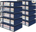 StorageRight Under Bed Storage Bins, 10-Pack 40L Foldable Fabric Storage Bags with Transparent Window, Breathable Organizer for Clothes/Blanket/Comforter/Quilt, Blue