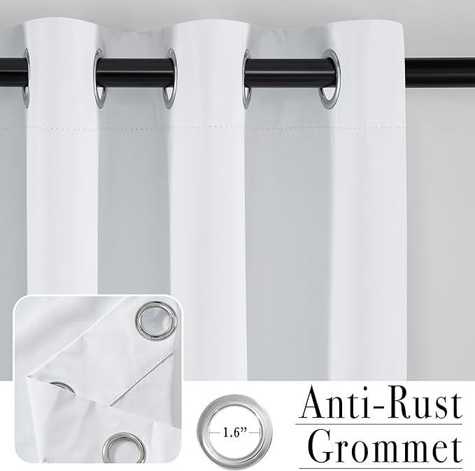 PONY DANCE White 100% Black Out Curtains 63 inch Length, Thermal Insulated Window Treatment Blacout Drapes for Bedroom, Room Darkening Noise Reducing Curtains for Living Room(2 Panels, 34 inches Wide)