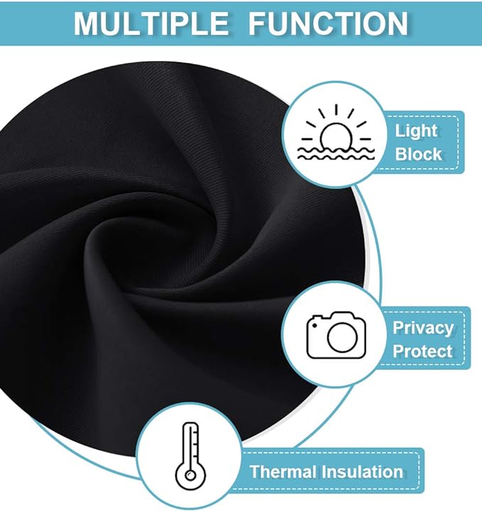 RYB HOME Black Short Curtains Blackout, 45 inch Durable Cafe Curtains Room Darkening Window Drapes Privacy Protection for Basement Closet Kithen, W29 x L45 inch, 2 Panels