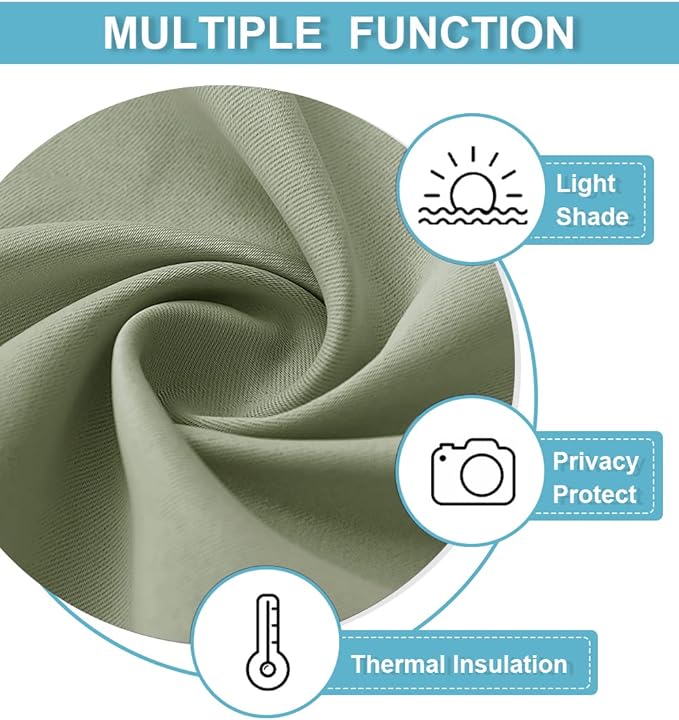 RYB HOME Bathroom Window Curtains - Super Soft Blackout Privacy Curtains for Baby Nursery Bedroom Basement Garege Workshop Kitchen Dining Living Room, W 29 x L 30, Sage Green, 2 Pcs