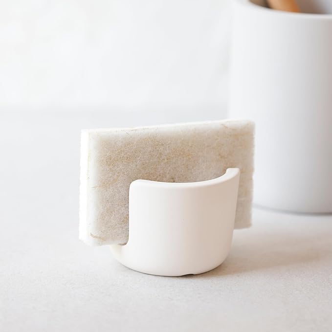 Selegna Diatomaceous Earth Sponge Holder - Drying Rack, Absorbent Stone Kitchen Sink Organizer, Beige (Small)
