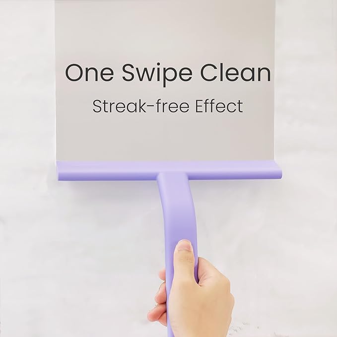 dancemoon JustHang Shower Squeegee for Glass Doors, All-one-Piece Silicone with Built-in Hook Design for Easy Hanging and Cleaning, 10 Inch Purple