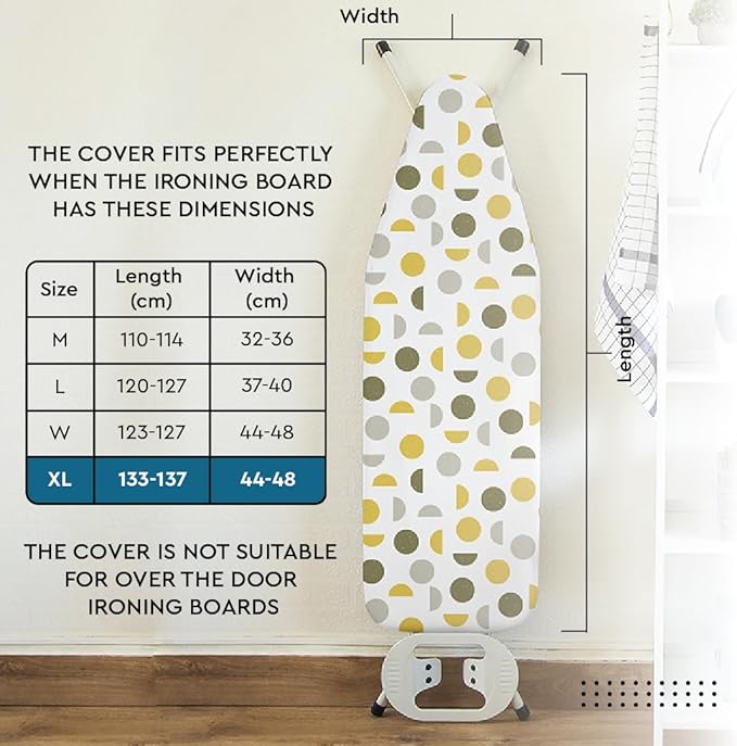 Encasa XO Ironing Board Cover and Pad 57"x22" - Thick 3mm Felt Padding, Drawstring Tightening & Lock, Easy Fit, Scorch & Stain Resistant, Fits X-Large Ironing Board - Daisy Beige