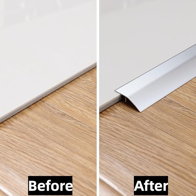 Gaahing Aluminum Floor Transition Threshold Strip, Bridge The Height Gap Between 0.2 to 0.5 inches for Doorway Ramp Tiles Laminate Planks (2Pcs x 35.4in x 1.7in, Matte Silver)