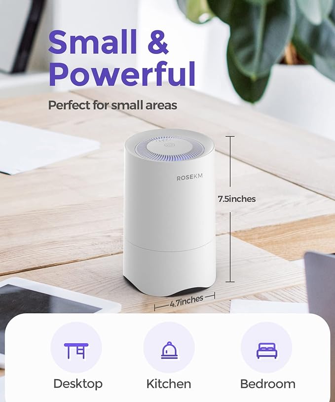 Small Air Purifier for Home Bedroom, Personal Desk Mini Air Purifier, Room Hepa Air Purifier Fresheners Cleaner for Dorm, Pets, Smoke, Desktop, Office (2 Pack)