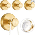 4 PCS Suction Cup Hooks for Shower, Stainless Steel No Drill Suction Towel Hooks, Reusable Sticky Silicone Suction Cup Base for Bathroom Wall, Glass, Mirror, Tile to Hang Loofahs, Robes (Gold)