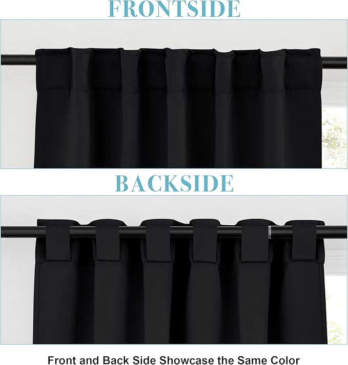 RYB HOME Short Bedroom Blackout Curtains - Small Window Treatment Set Energy Saving Thermal Insulated Drapes for Living Room/Nursery/Kitchen, 42-inch Wide x 45-inch Long, Black, 2 Panels