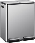 DUMOS Kitchen Trash Can, 2×8-Gallon Garbage Can with Lid, Stainless Steel Trash Bin with 2 Removable Inner Buckets, Soft-Close Foot Pedal, Fingerprint-Resistant for Kitchen Home Office