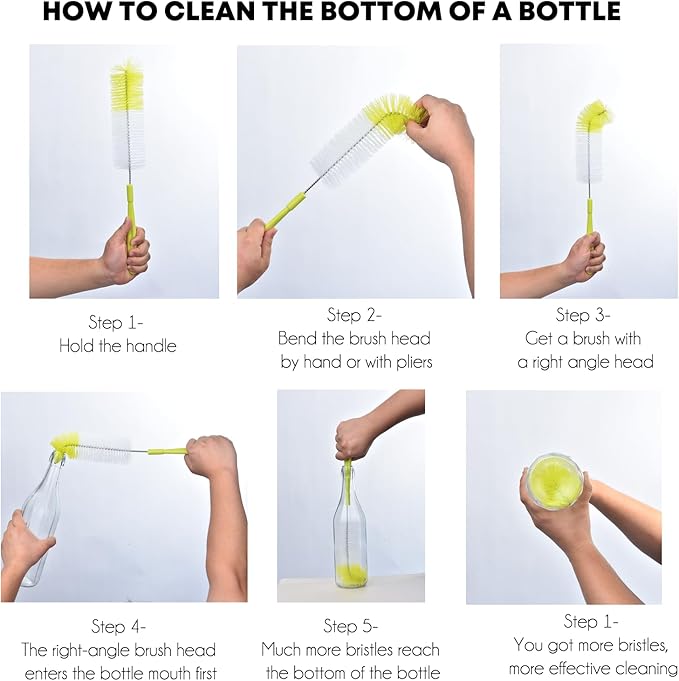 ALINK 3-Pack Long Narrow Neck Bottle Cleaning Brush for Beer, Wine, Flask, Thermos, Sport Well, Brewing Bottle and Hummingbird Feeder and Long Narrow Neck Sport Bottles