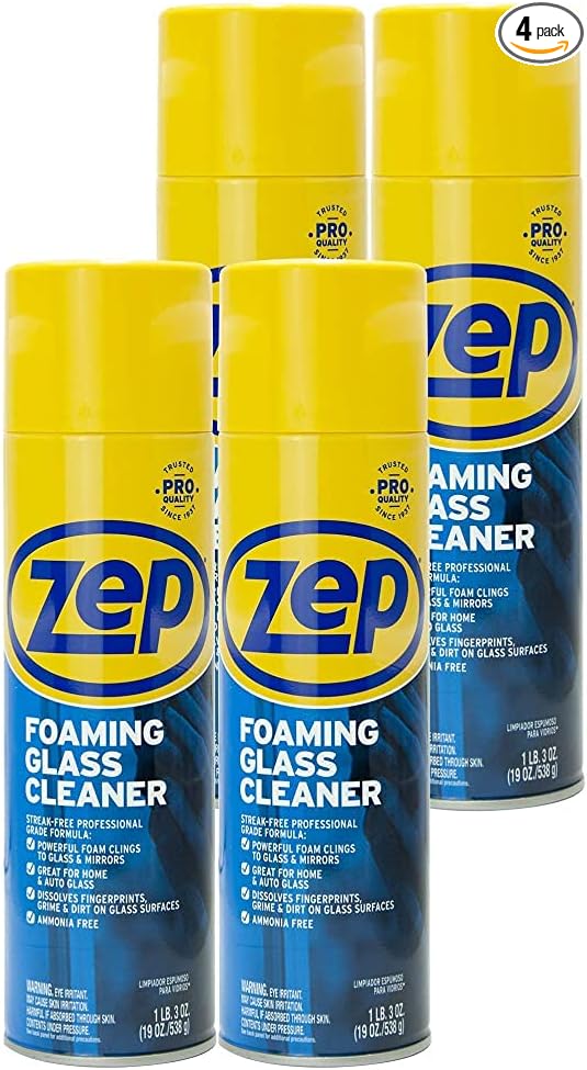 Zep Foaming Glass and Plexiglass Cleaner - 19 oz (Case of 4) ZUFGC19 - Foaming Formula Clings to Vertical Surfaces. Trusted by Pros