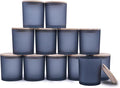 14 OZ Thick Candle Jars for Making Candles 12 Pcs, 3 Wick Empty Jars with Wood Lids for Candle Making, Sample Container, Frosted Grey