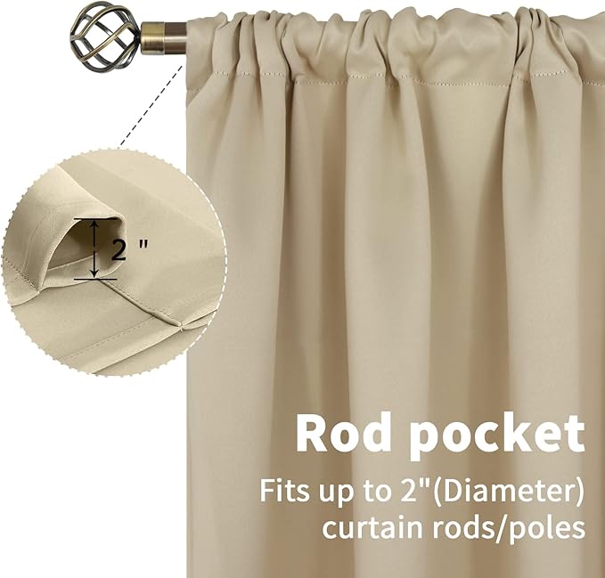 BGment Beige Blackout Curtains for Kitchen Cafe Window 34 x 40 Inch Long - Short Length Drapes with Rod Pocket Half Window Darkening Blinds for Bathroom Rv Bedroom, 2 Panels