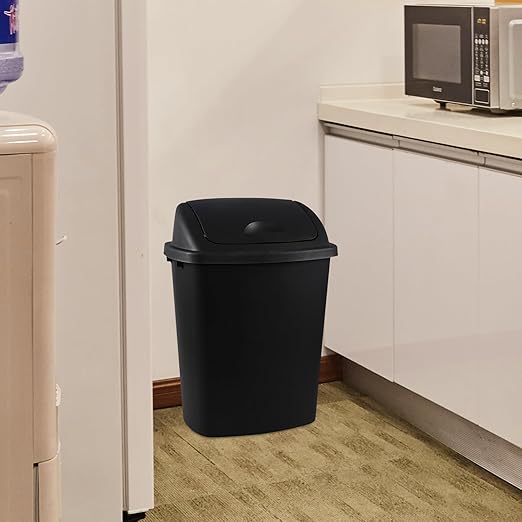 Bringer 10 Gallon Tall Kitchen Trash Can, Set of 4 Black Plastic Garbage Can with Swing Lid