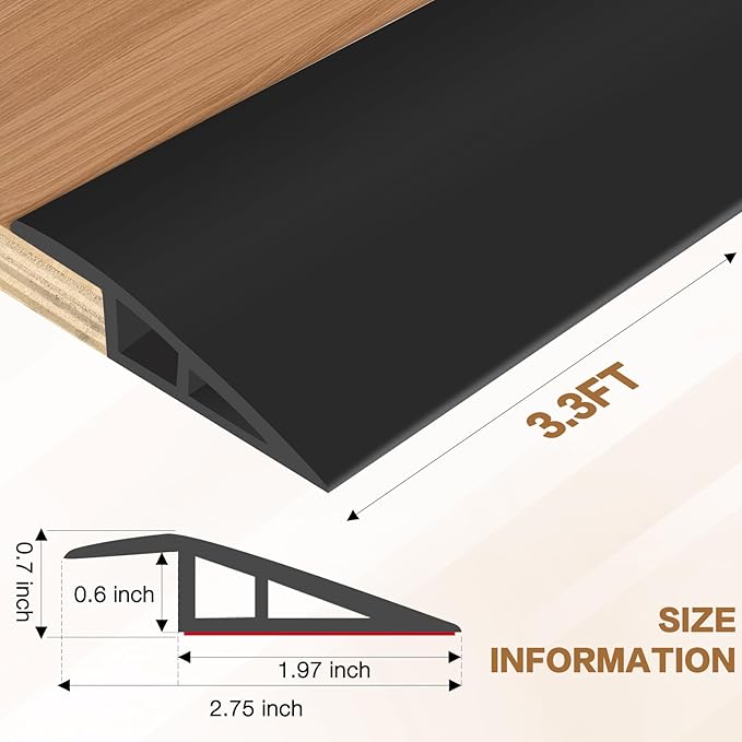 Floor Transition Strip Vinyl Door Threshold Ramp Self Adhesive Carpet Edging Strip Doorway Edge Trim, Overlap Edge Reducer for Laminate Carpet, Floor, Tile (Black, 2/5" to 3/5", 3.3Ft)