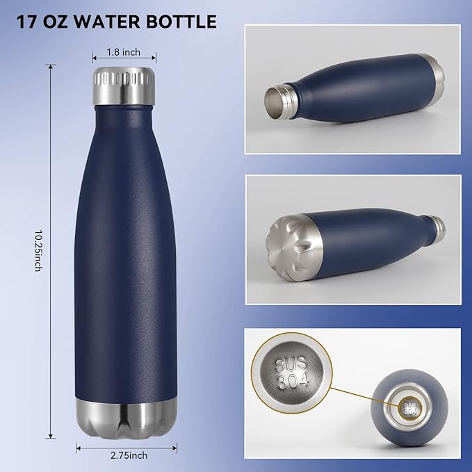 VEGOND 17oz Stainless Steel Water Bottles, Reusable Metal Sports Water Bottle Keeps Drink Hot and Cold, BPA Free Double Wall Vacuum Cola Shape Insulated Water Bottle for Camping Gym, 1 Pack