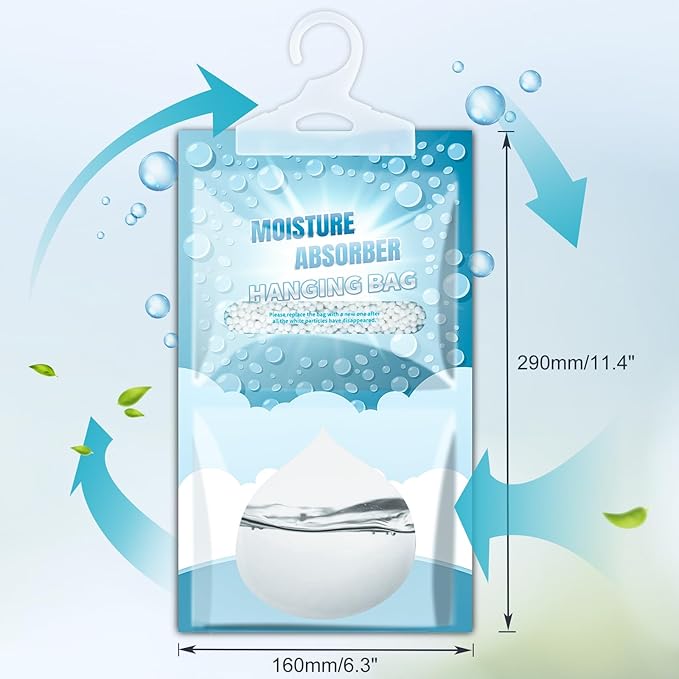 12 Pack Hanging Moisture Absorbers - Fagrance Free Dehumidifier Bags, 8.11 OZ, Removes Moisture & Odors, Humidity Absorber Packs for Closet Bedroom Kitchen