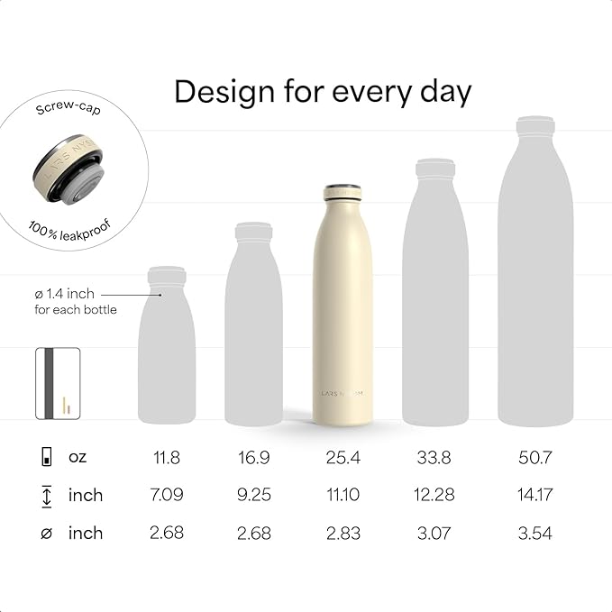 LARS NYSØM Stainless Steel Insulated Water Bottle 12oz 17oz 25oz 34oz 51oz | Insulated Thermo Flask for Hot and Cold Beverages | Leakproof Drinking Bottle (Creamy Peach, 25.4 oz)