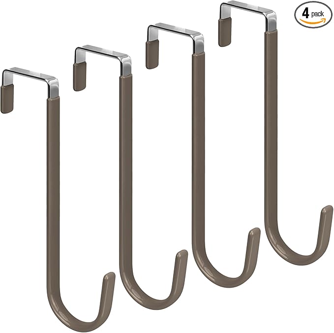 FYY Over The Door Hooks, 4 Pack Upgraded Long Door Hangers Hooks with Rubber Prevent Scratches Heavy Duty Organizer Hooks for Hanging Clothes, Towels, Hats, Coats, Bags Brown