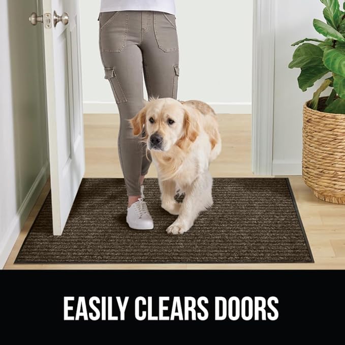 GORILLA GRIP Traffic Guard Door Mat, Heavy Duty Welcome Mats, Commercial Office Space Doormat, Waterproof, Fade Resistant, Strong Rubber Backing, Low Profile, Shoe and Boot Scraper, 35x23, Brown