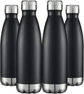 HASLE OUTFITTERS 17oz Stainless Steel Water Bottles Bulk, Vacuum Insulated Water Bottles Double Walled Reusable Metal Sports Water Bottles Keep Drinks Hot and Cold, Black, 4Packs