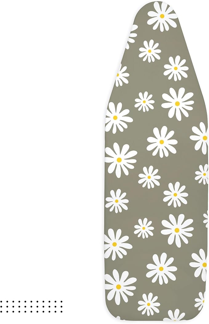 Encasa XO Ironing Board Cover and Pad 42"x14" - Thick 3mm Felt Padding, Drawstring Tightening & Lock, Easy Fit, Scorch & Stain Resistant, Fits Medium Ironing Board - Daisy Grey