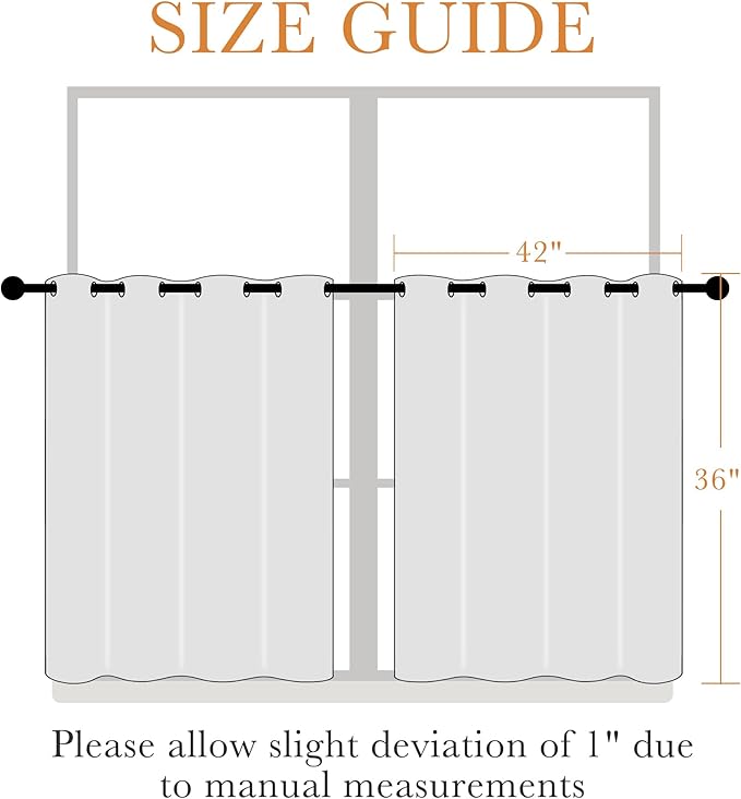 PONY DANCE White Room Darkening Short Curtains, 60% Blackout Drapes Thermal Insulated Small Window Tiers Privacy Protection for Bedroom Bathroom Kitchen(2 Panels, W 42 x L 36 inches, Pure White)