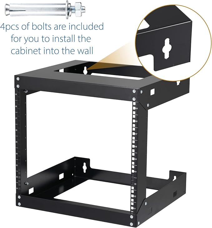 9U Wall Mount Rack Open Frame 19 Inch Server Equipment 2 Post Network Cabinet 18 inches Depth Black by Tedgetal