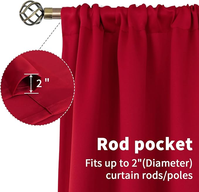 BGment Red Blackout Curtains 54 Inches Length for Short Window - Thermal Insulated Rod Pocket Room Darkening Curtain for Bedroom Living Room Basement, 42 x 54 Inch, 2 Panels