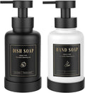 Luxspire Foaming Soap Dispenser, Glass Foam Pump Soap Dispenser, Non-Slip Silicone Sleeve & 5 Waterproof Labels, 15 Oz Refillable Liquid Bottle for Bathroom & Kitchen, Black+White, 2 Pack