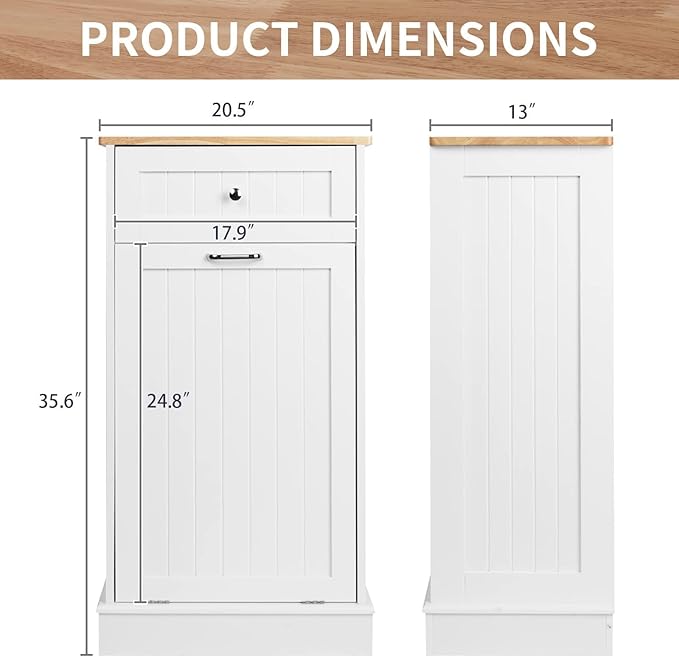Betterhood Tilt Out Trash Cabinet 10 Gallon Wooden Free Standing Laundry Sorter Cabine,Recycling Cabine with Hideaway Drawer,Tilt Out Trash Cabinet Can Bin Kitchen