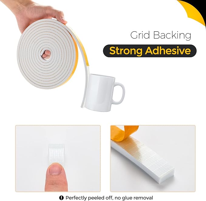 16 Feet Weather Stripping Door Seal, 1" Wide X 3/4" Thick Door Seal Strip High Density Foam Tape Adhesive Strip for Door Soundproofing,Window Insulation (1" x 3/4" x 16FT,White)