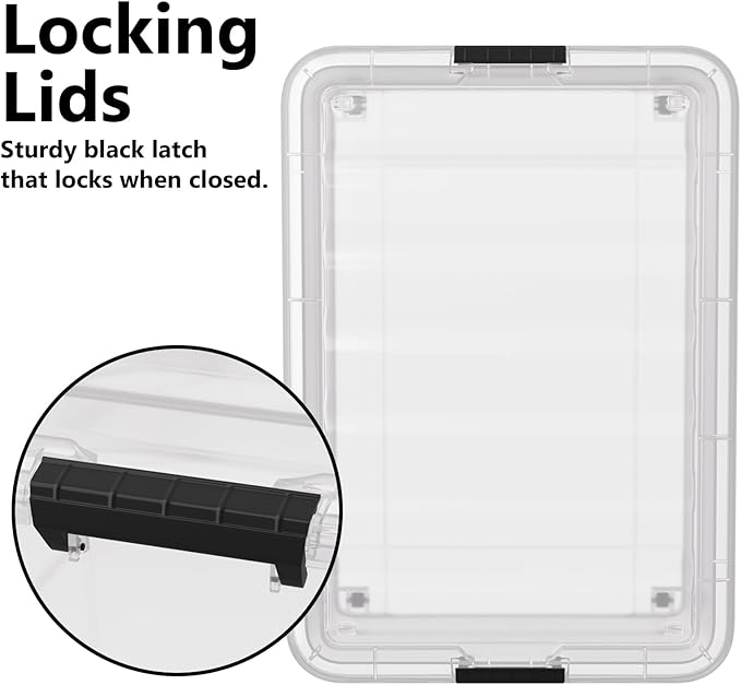 50 Quart Multipurpose Under Bed Storage Container Bins with Secure Latch Lid & Wheels, Underbed Storage Organizer Box, 3-Pack, Clear