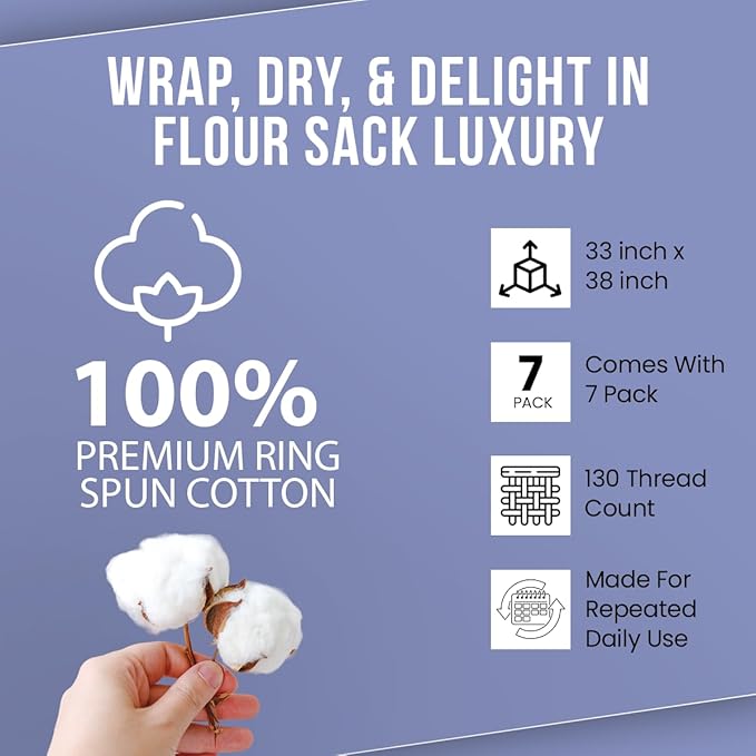 Flour Sack Towels| Tea Towel for Crafts| Kitchen Dish Cotton Blank Towel for Embroidery|Baking Bread Proofing Linen Cover| Thick Absorbent Quick Dry| 7 Pack 33"X38" White
