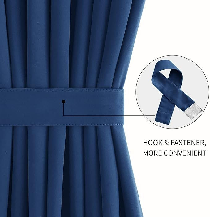 DWCN French Door Curtains – Rod Pocket Thermal Blackout Curtain for Doors with Glass Window, Kitchen and Patio Doors for Privacy, 23 X 72 Inches Long, 1 Curtain Panel with Tieback, Classic Blue