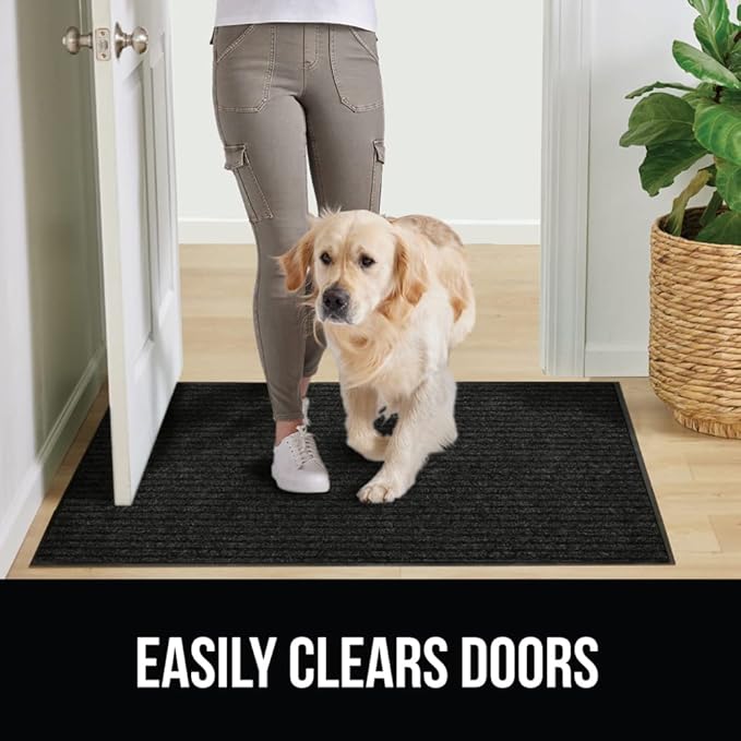 GORILLA GRIP Traffic Guard Door Mat, Heavy Duty Welcome Mats, Commercial Office Space Doormat, Waterproof, Fade Resistant, Strong Rubber Backing, Low Profile, Shoe and Boot Scraper, 29x17, Jet Black