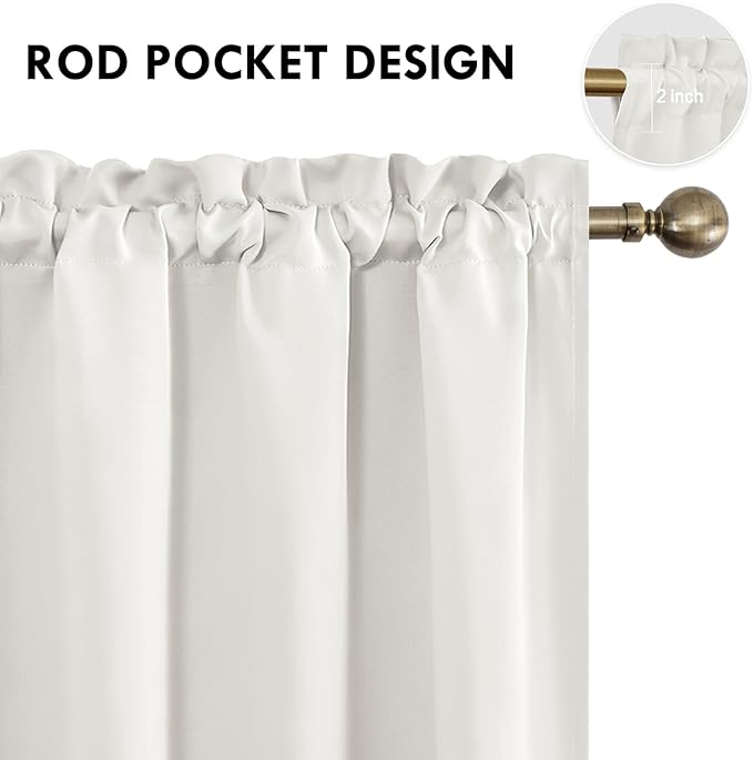 DWCN Blackout Curtains Thermal Insulated, Energy Saving & Noise Reducing Bedroom and Living Room Curtains, Ivory, W 42x L 45 Inch, Set of 2 Rod Pocket Curtain Panels