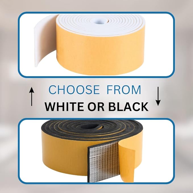 High Density Foam Weather Stripping Door Seal Strip Insulation Tape Roll for Insulating Door Frame, Window, Air Conditioner | Self Adhesive Sealing Weatherstrip (4 in x 1/4 in x 10 Ft, White)