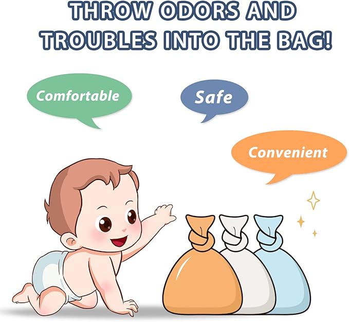Odor Sealing Disposable Diaper Bags, 120 Count, Blue, Large Capacity, Unscented Diaper Trash Bags, Safety, Multiple Specifications, Wide Application, Easy to Use
