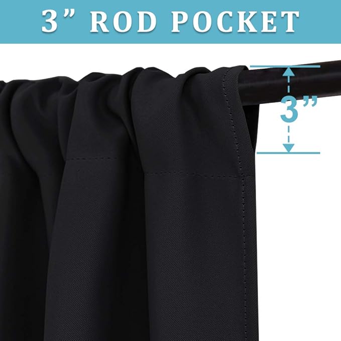 RYB HOME Curtains for Bedroom 63 inches Long, Blackout Thermal Insulating Window Treatment Drapes for Living Room Bathroom Basement Laundry Classroom, W 34 x L 63, Black, 2 Panels