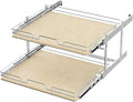 ROOMTEC 2 Tier Individual Pull Out Cabinet Organizer 25½"W x 21½"D, Slide Out Wood Shelves Organizers, Pull Out Drawers Organization and Storage for Kitchen Cabinet